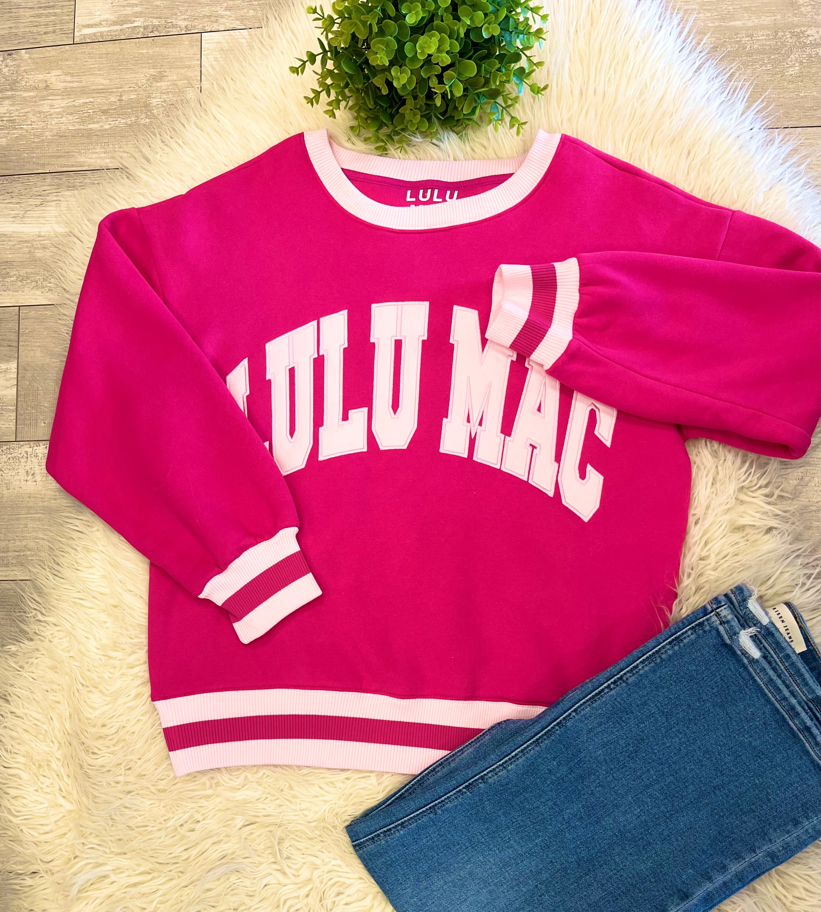 Women’s LuLu Mac Vibrate Pink & Striped Ribbed Trim Sweatshirt
