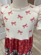 Girl’s Mixed Pattern Floral Gingham Bow Tiered Twirl Dress