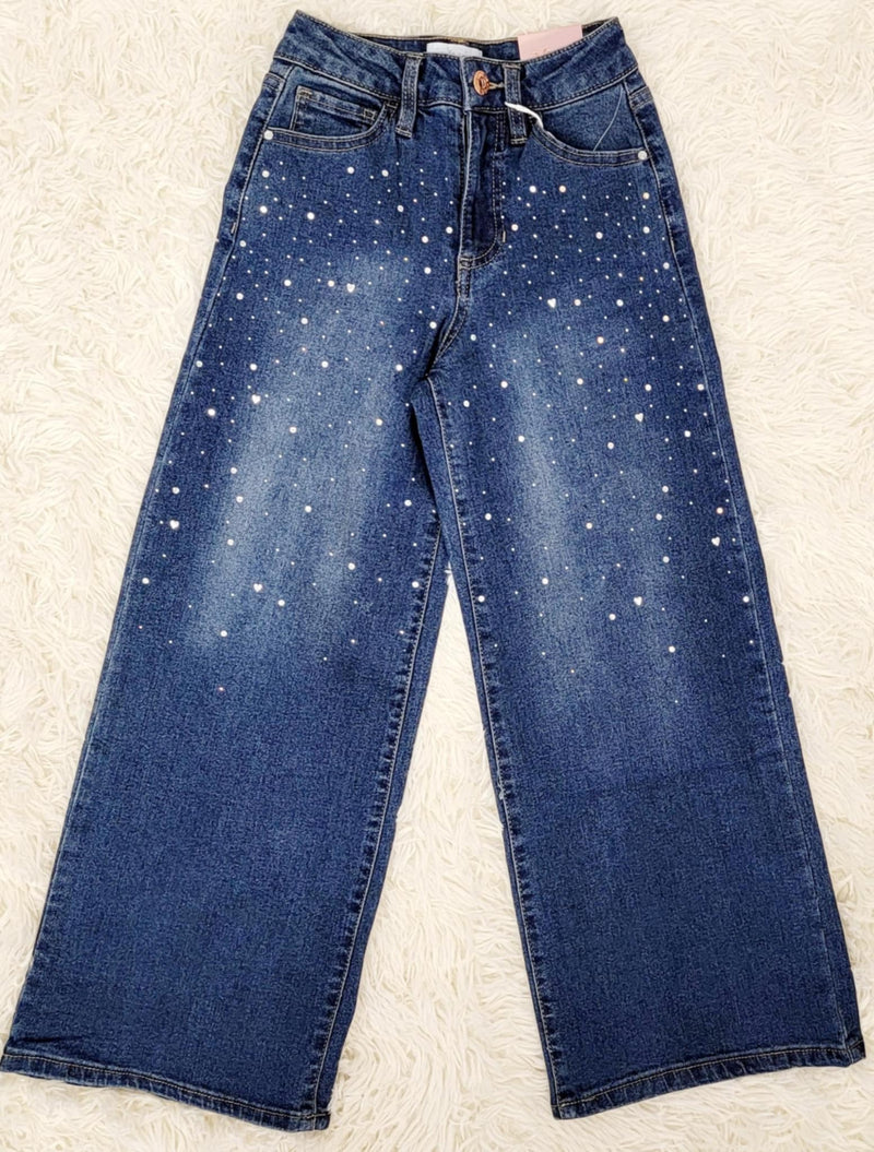 Girls Dark Washed Bejeweled Jeans