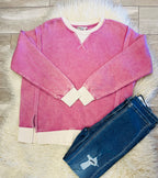 Women’s Zenana Washed Exposed Seam Sweatshirt In Raspberry Pink