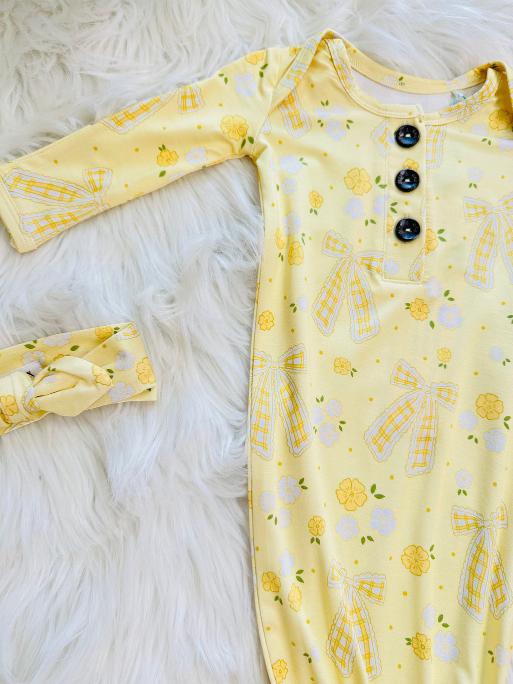 Girl’s Yellow Floral Print Knotted Gown with Matching Headband
