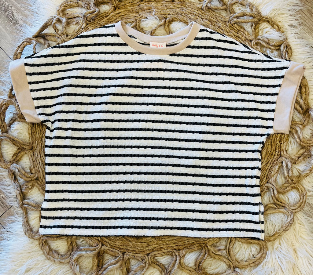 Women’s Black Striped Terry Knit Short Set