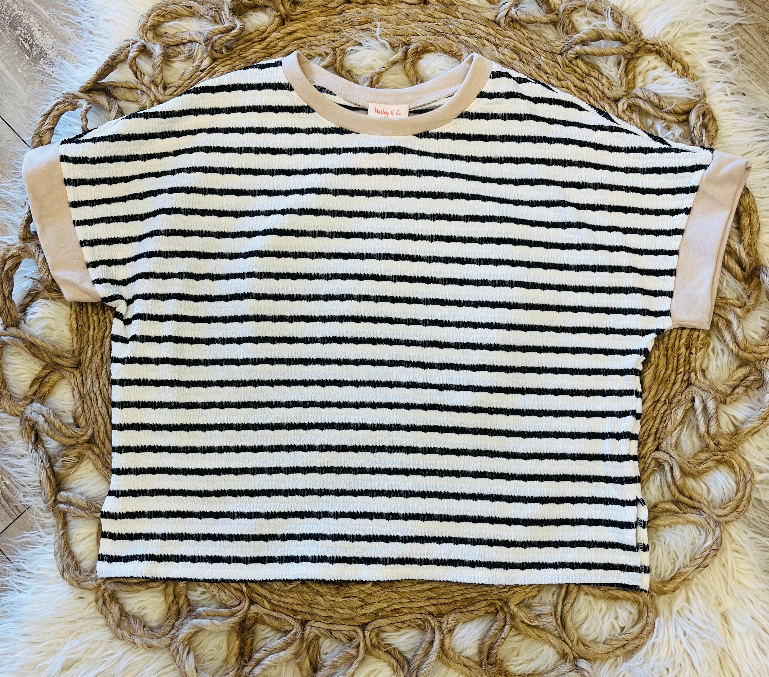 Women’s Black Striped Terry Knit Short Set