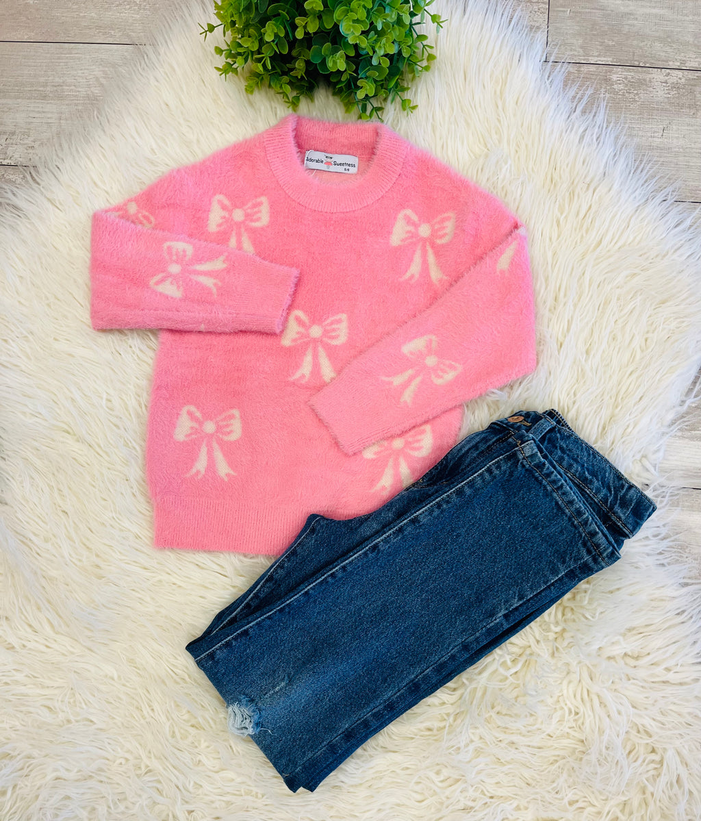 Girl’s Pink Bow Knit Sweater