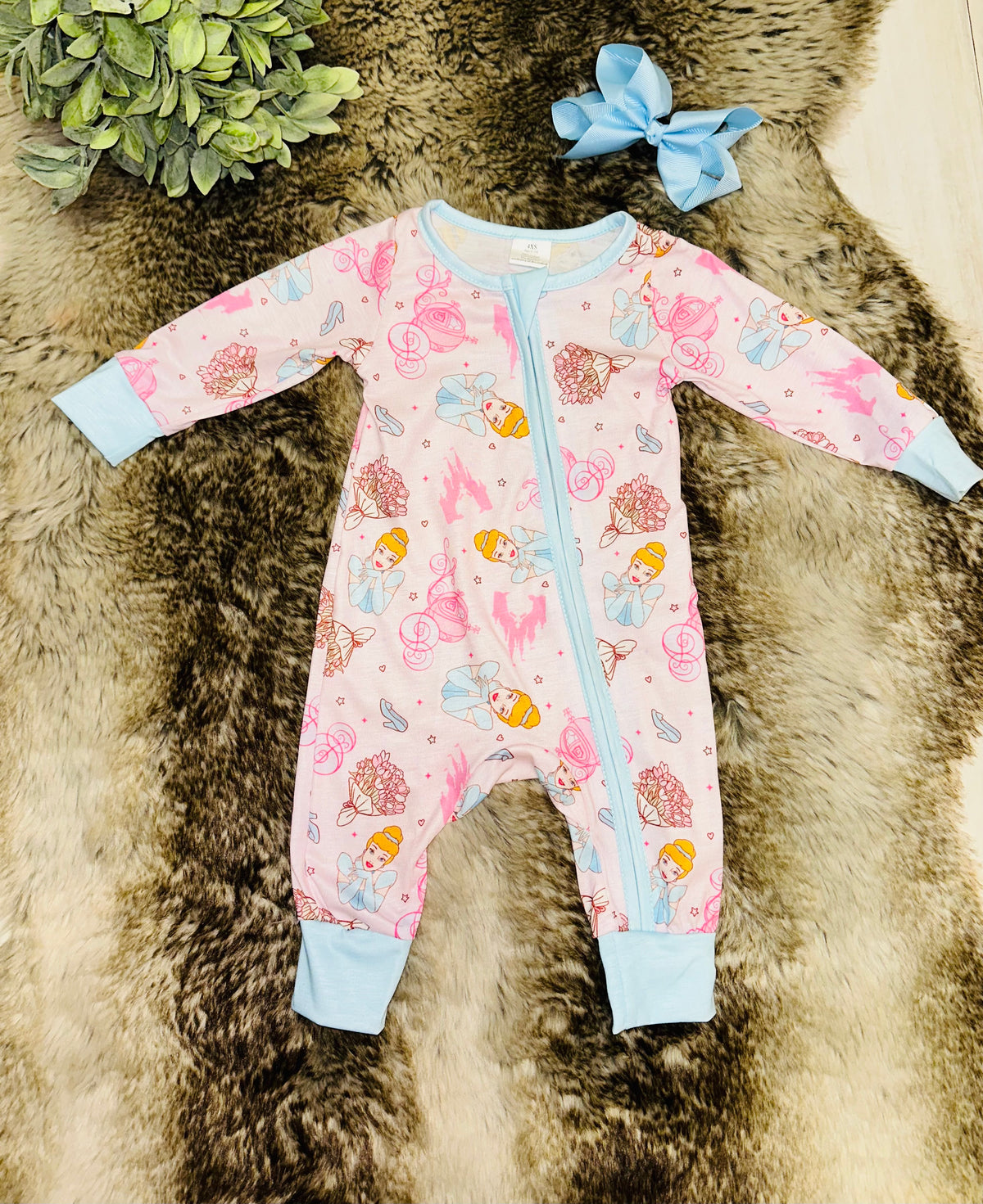 Girl’s pink with blue trim princess sleeper
