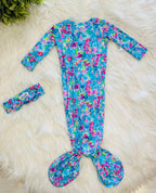 Girl’s Lilly Print Knotted Gown with Matching Headband