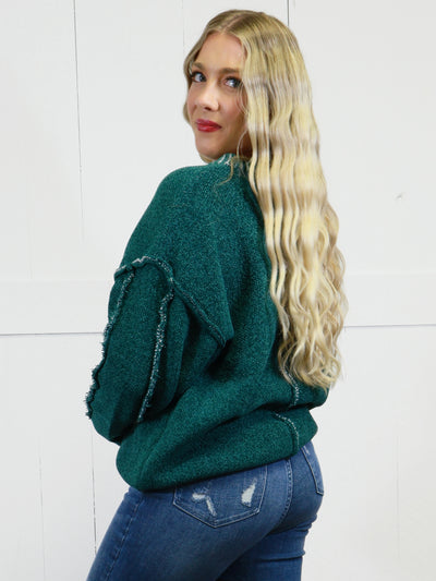 Women’s Basic Zenana Exposed Seam Round Neck Sweater Hunter Green Pullover