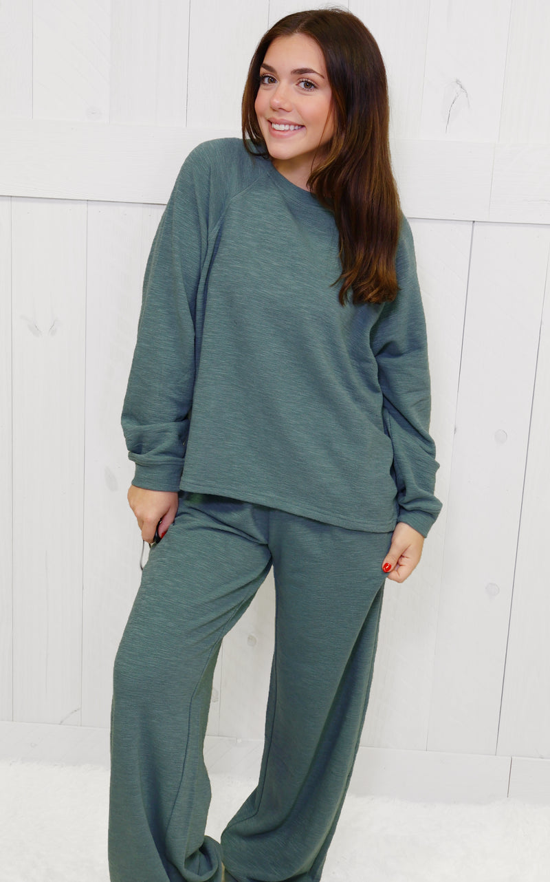 Zenana Long Sleeve Lounge Set Ash Jade