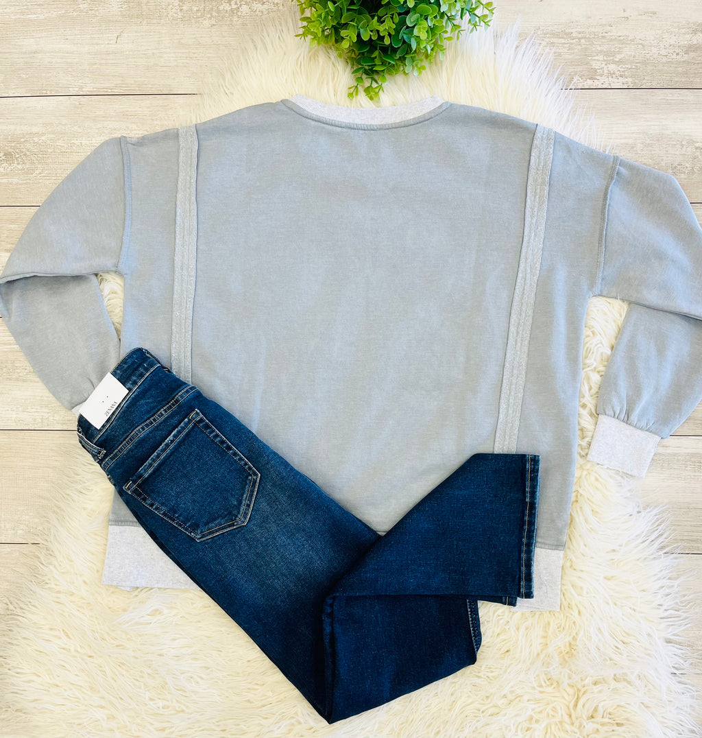 Women’s Zenana Washed Exposed Seam Sweatshirt In Gray
