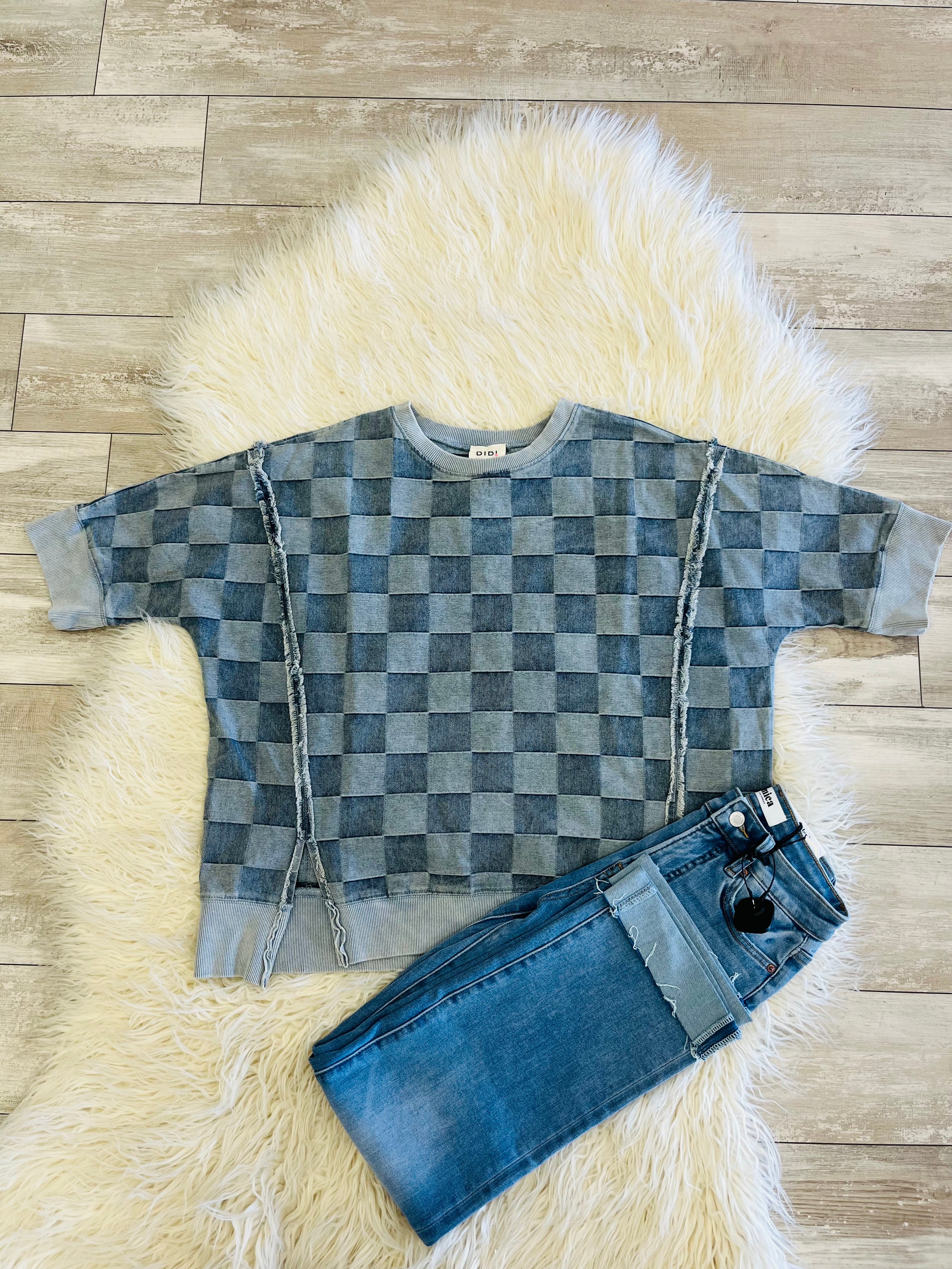 Women’s Washed Checker Denim Top