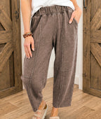 Mocha Acid Wash Petite/Cropped Barrel Pants Women’s