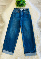 Women’s Risen Slouchy Wide Leg Cuffed Jeans Style 0011