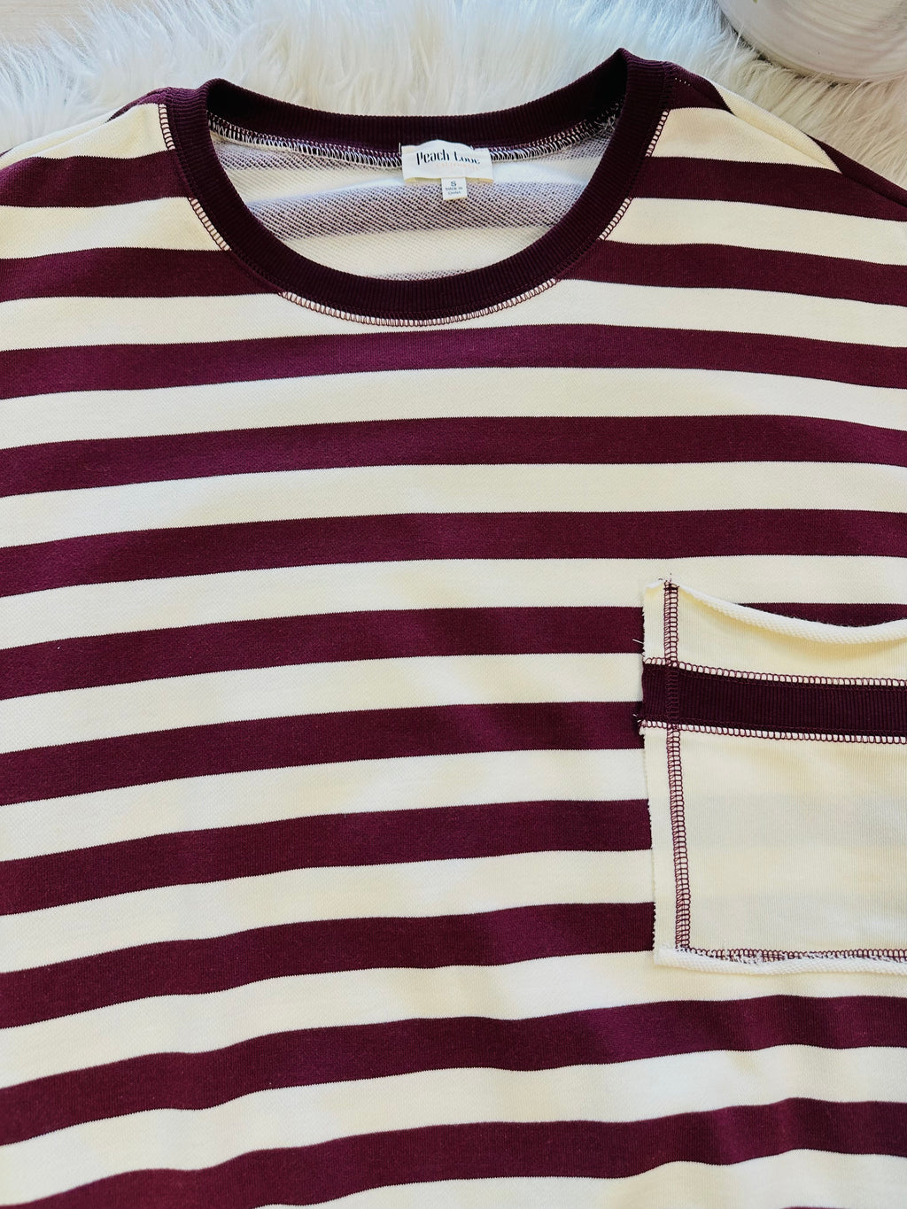 Women’s Peach Love Striped Burgundy Sweater Top