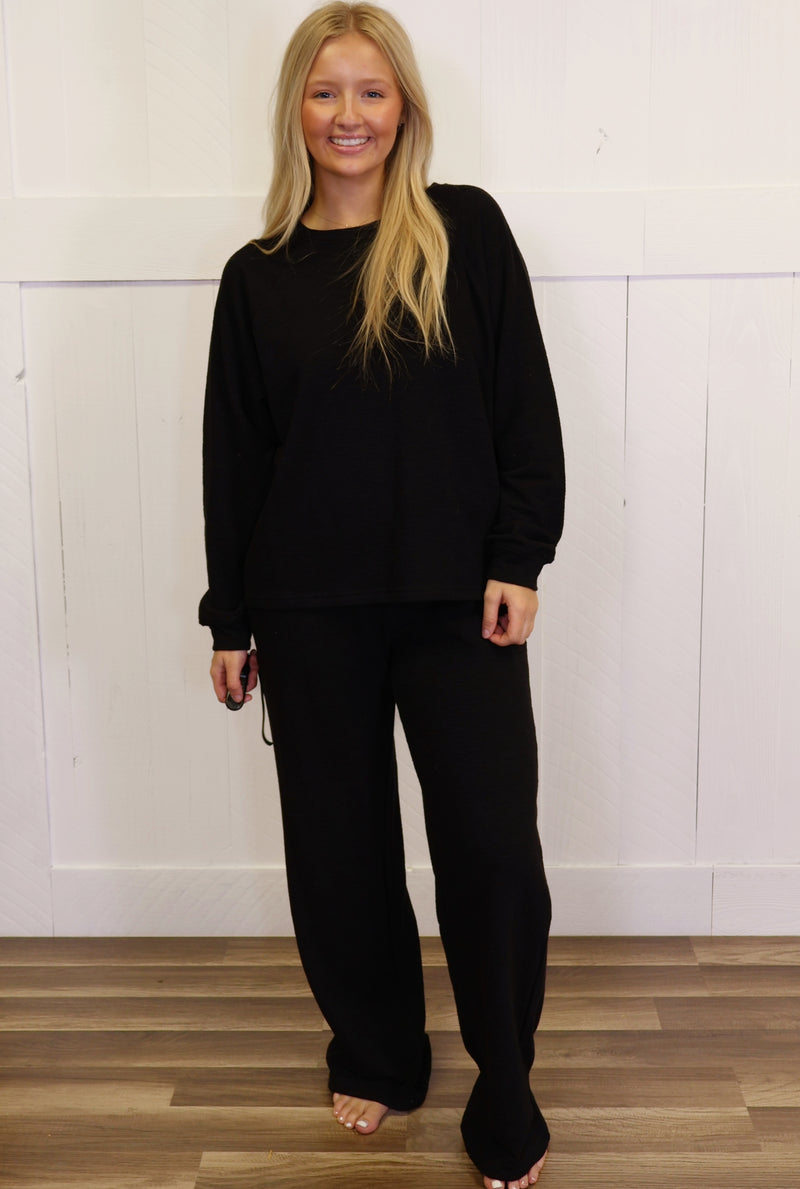 Zenana Curvy Long Sleeve Lounge Set Black