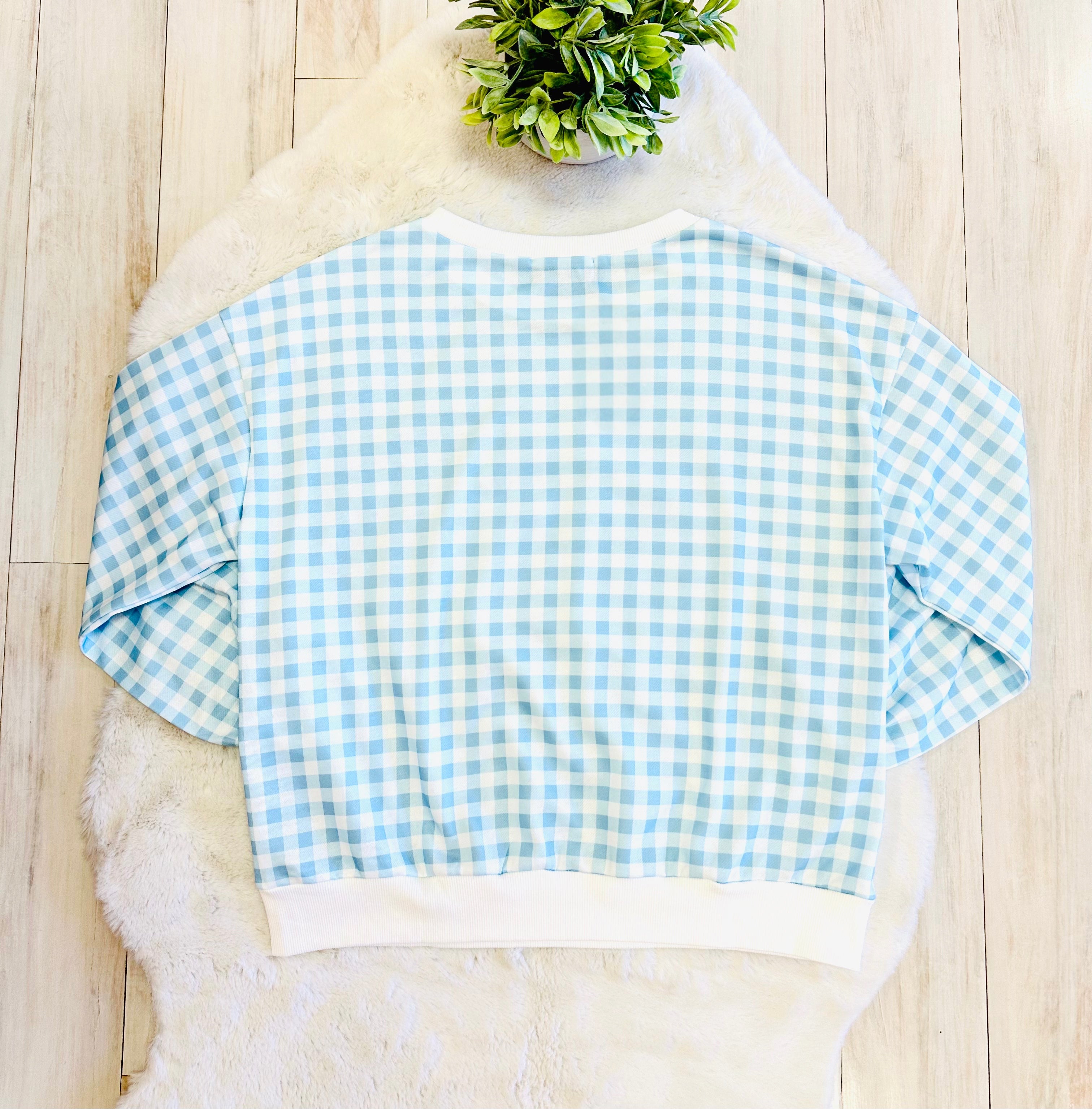 Women’s Blue Gingham Pray Crewneck