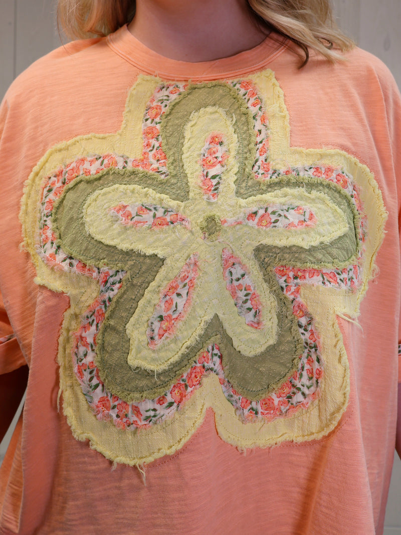 Peach Flower Patch Short Sleeve Top by Easel