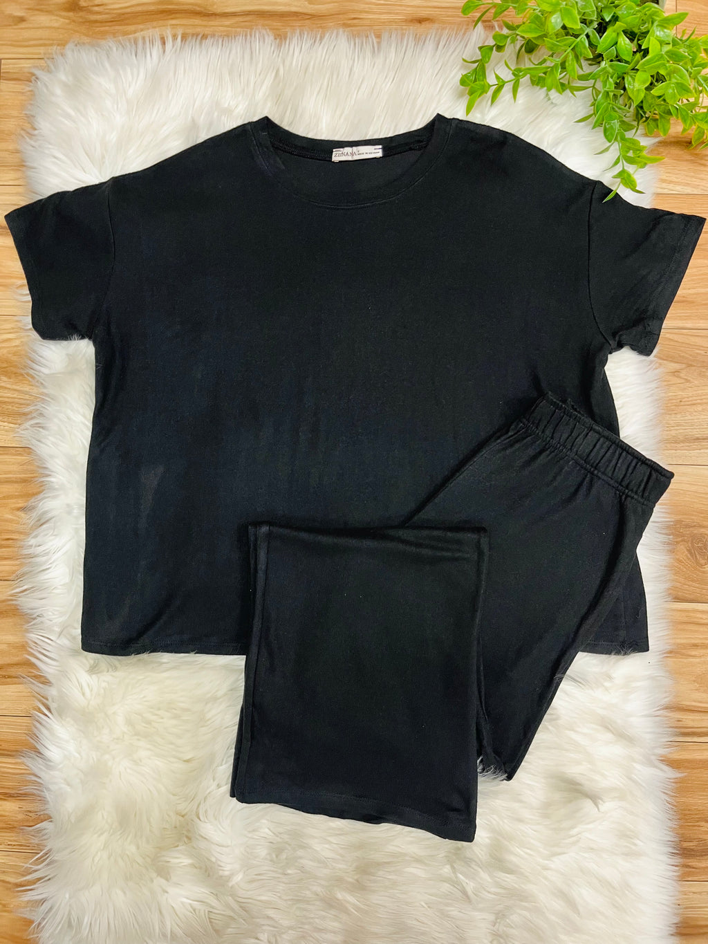 Women’s Zenana Solid Black Melange Pant Set