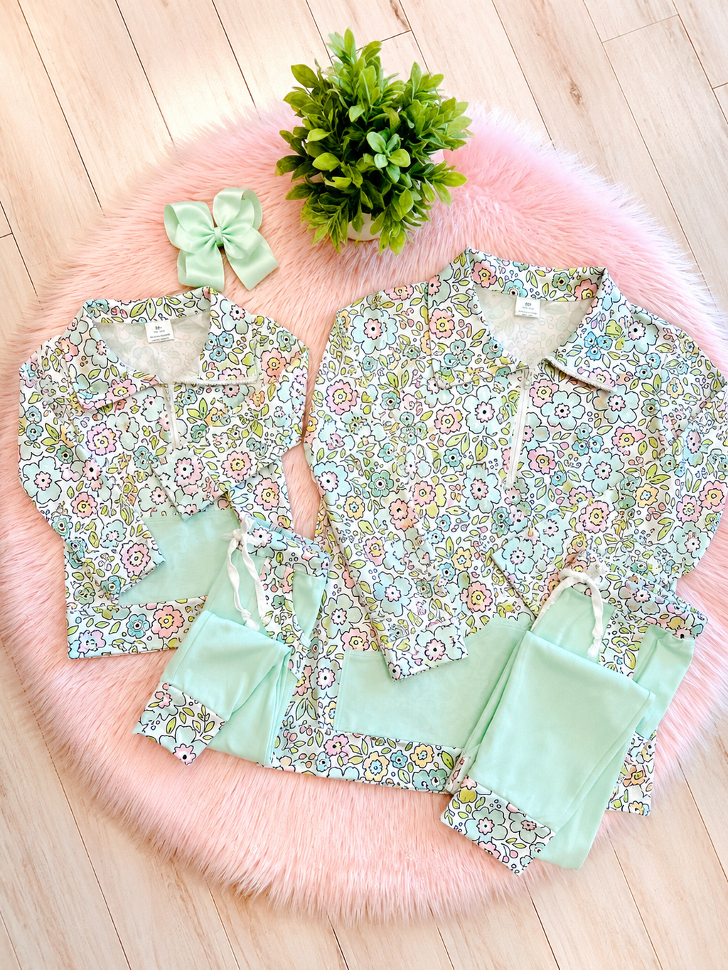 Girl’s Light Teal Floral Pant Outfit Set