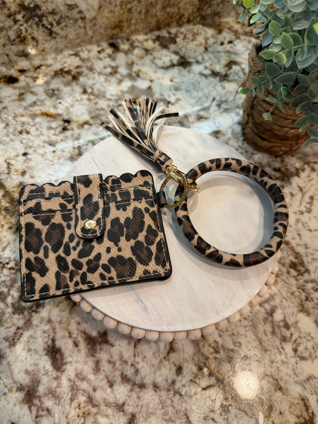 Wristlet ID Badge Pouch Keychain Cheetah Textured
