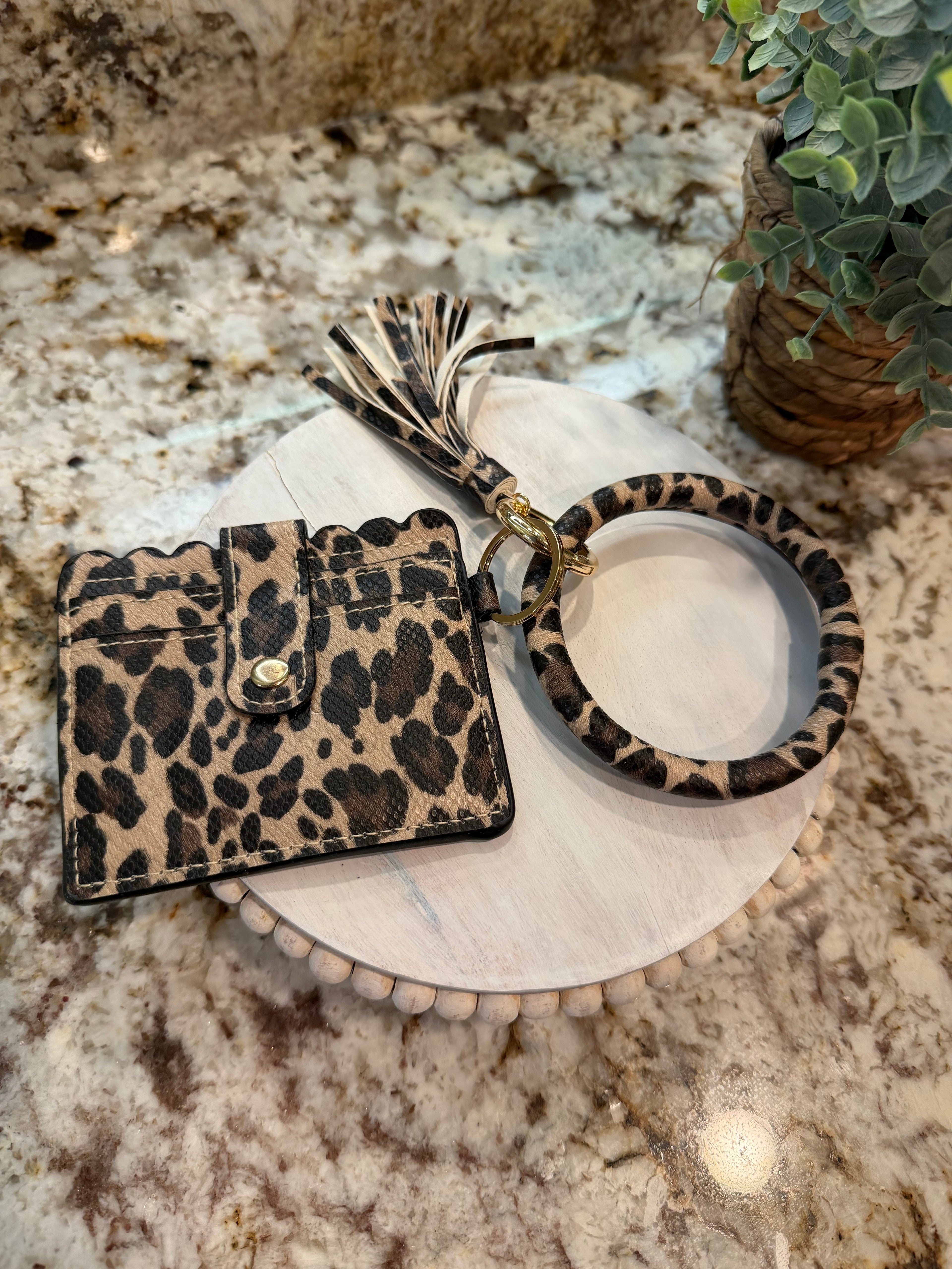 Wristlet ID Badge Pouch Keychain Cheetah Textured
