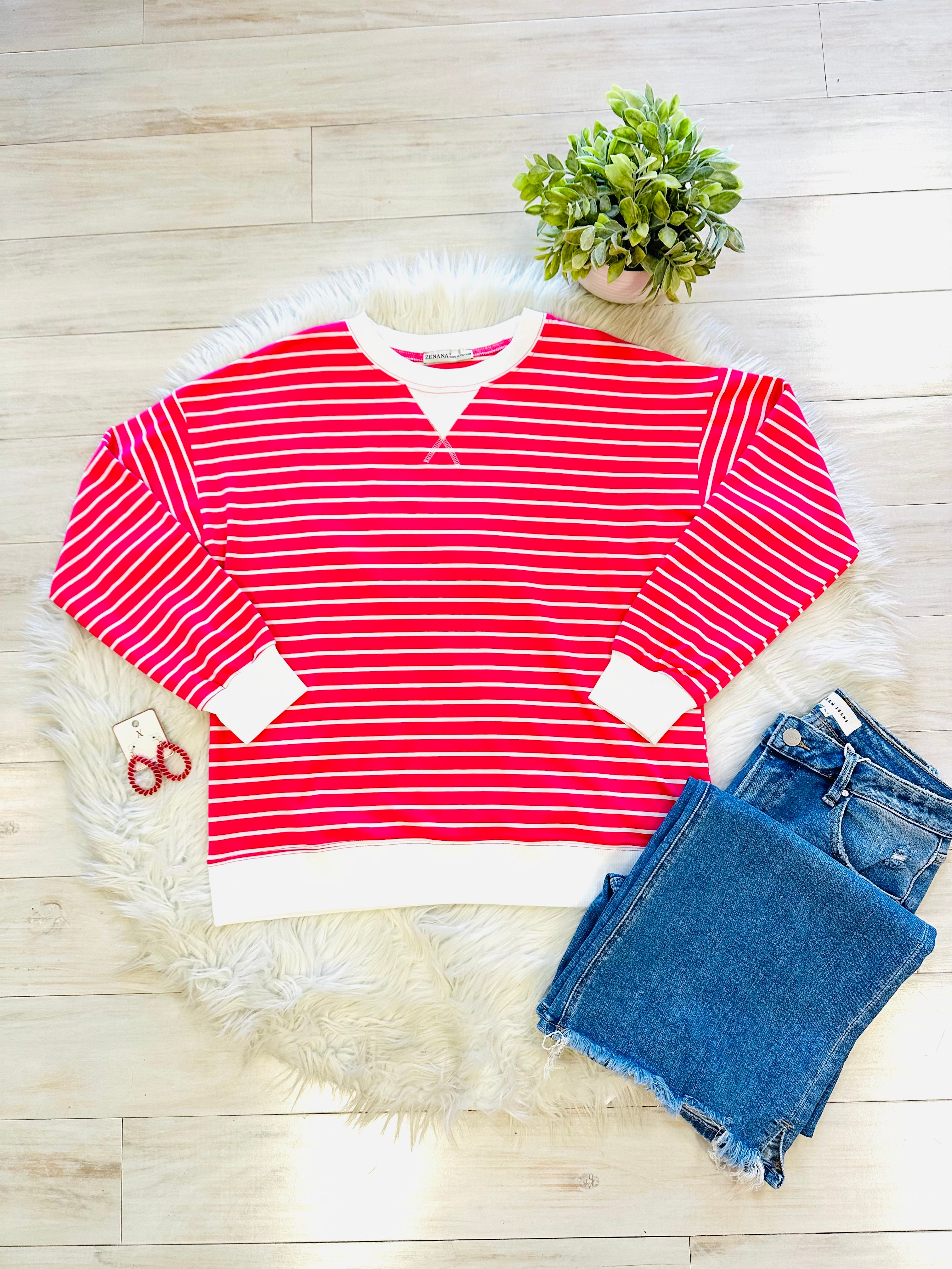 Women’s Zenana Hot Pink Striped Long Sleeve Top