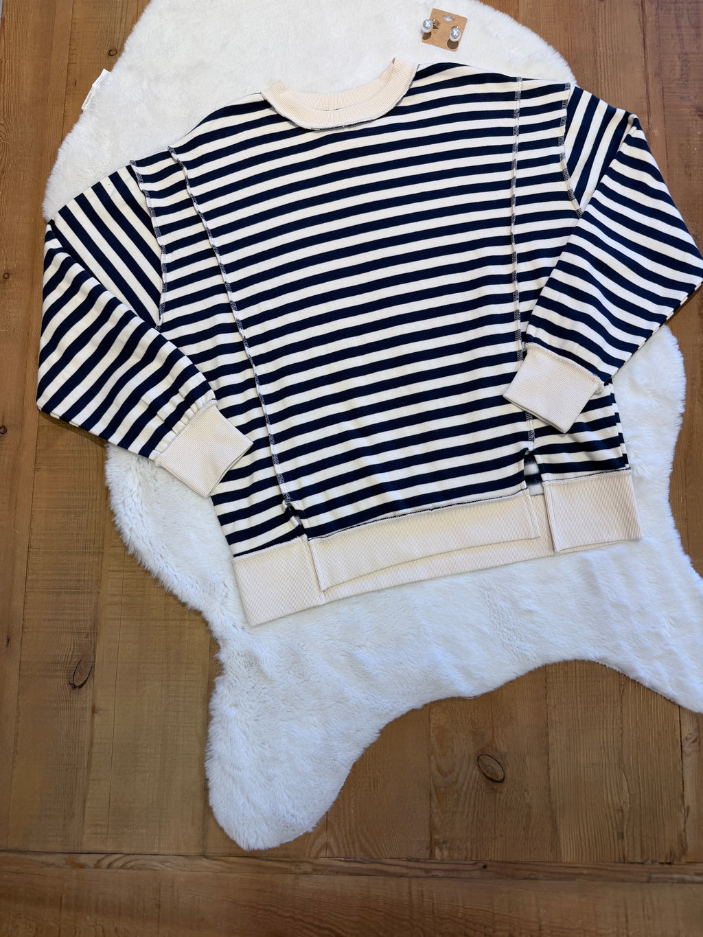 Women’s Zenana Navy Stripe Pullover with Side Slits