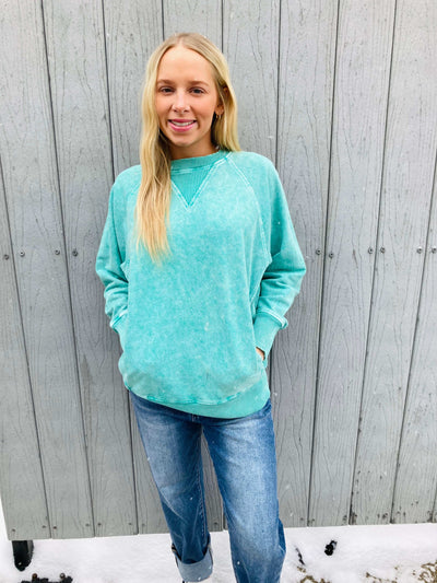 Green Acid Wash Crewneck - Mini Mee Boutique