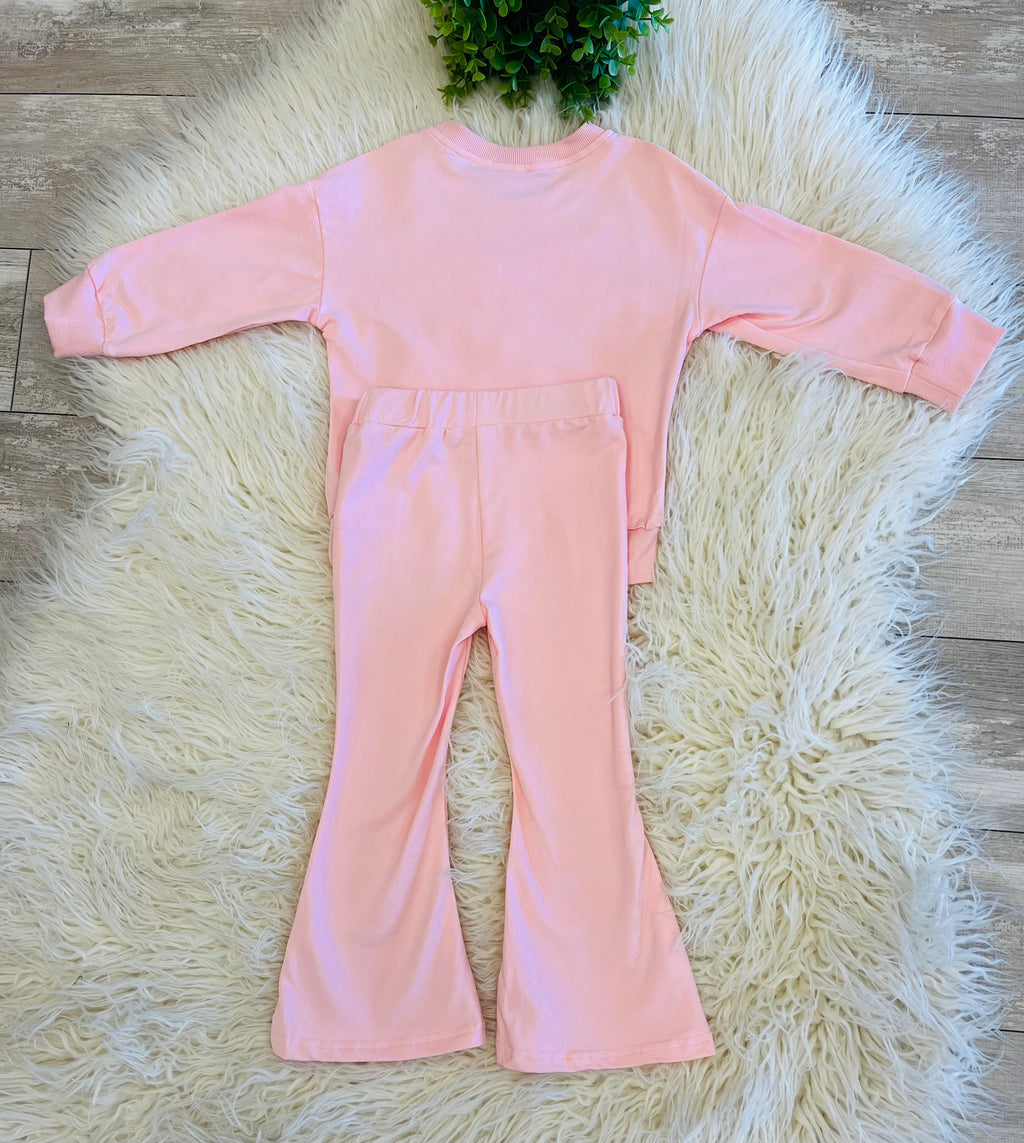 Girl’s Light Pink Outfit with Bow on Sweater