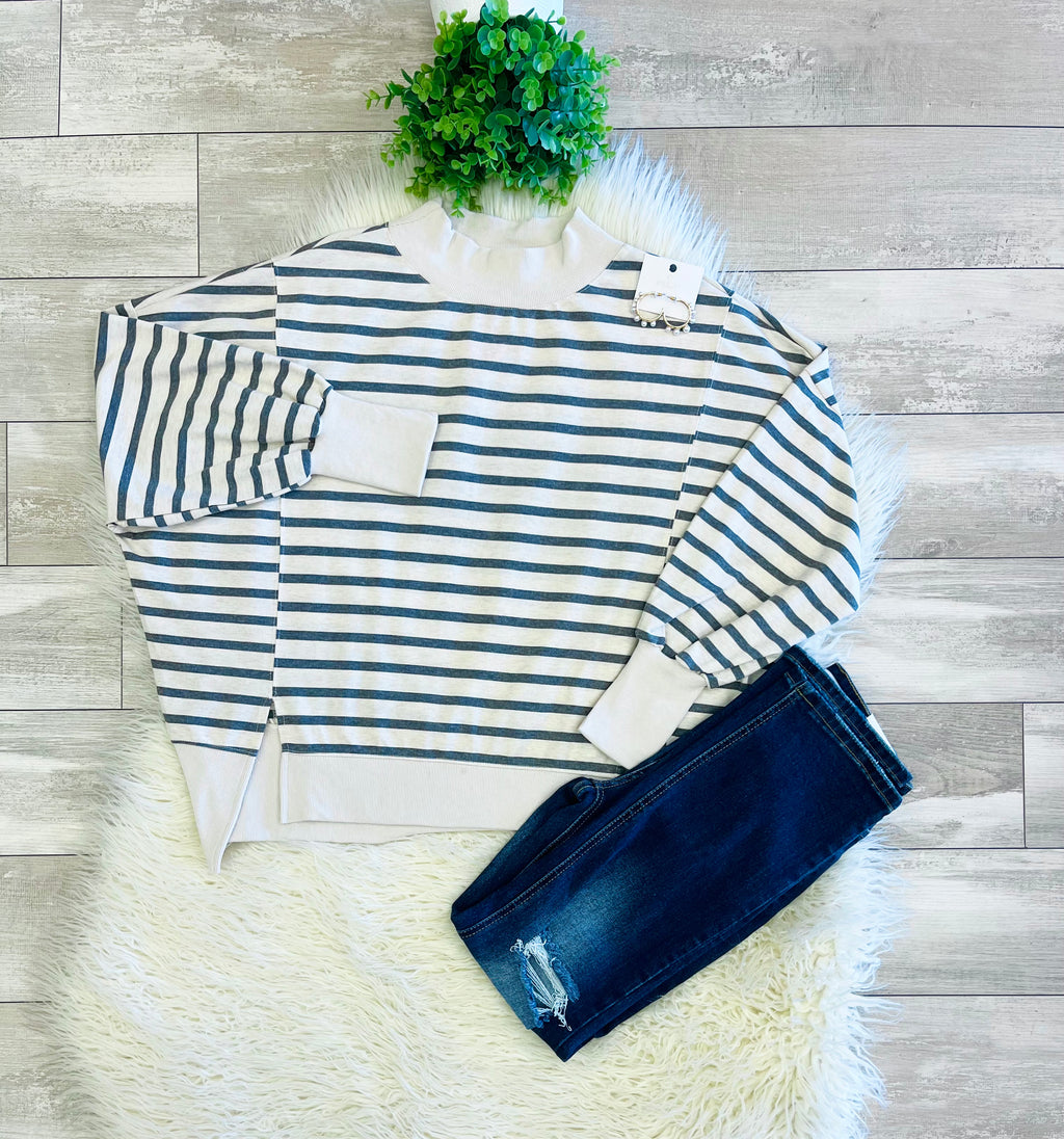 Women’s HYFVE White Dark Grey Stripped Long Sleeve Top