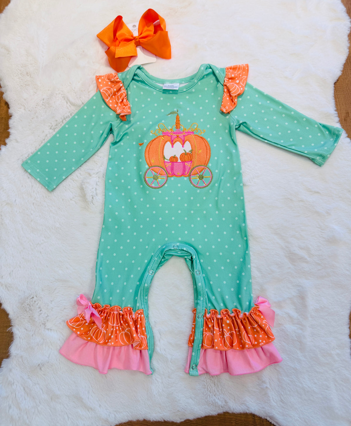 Girls Pumpkin Princess Polka Dot Romper