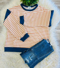 Women’s Peach and White Stripe with Teal Detail Front Pocket Long Sleeve - Oversized