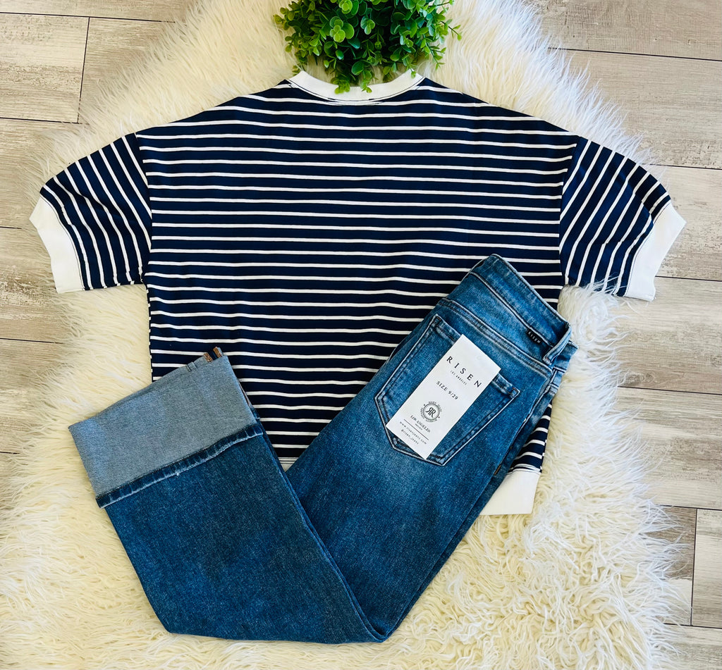 Women’s Zenana Navy Striped Top