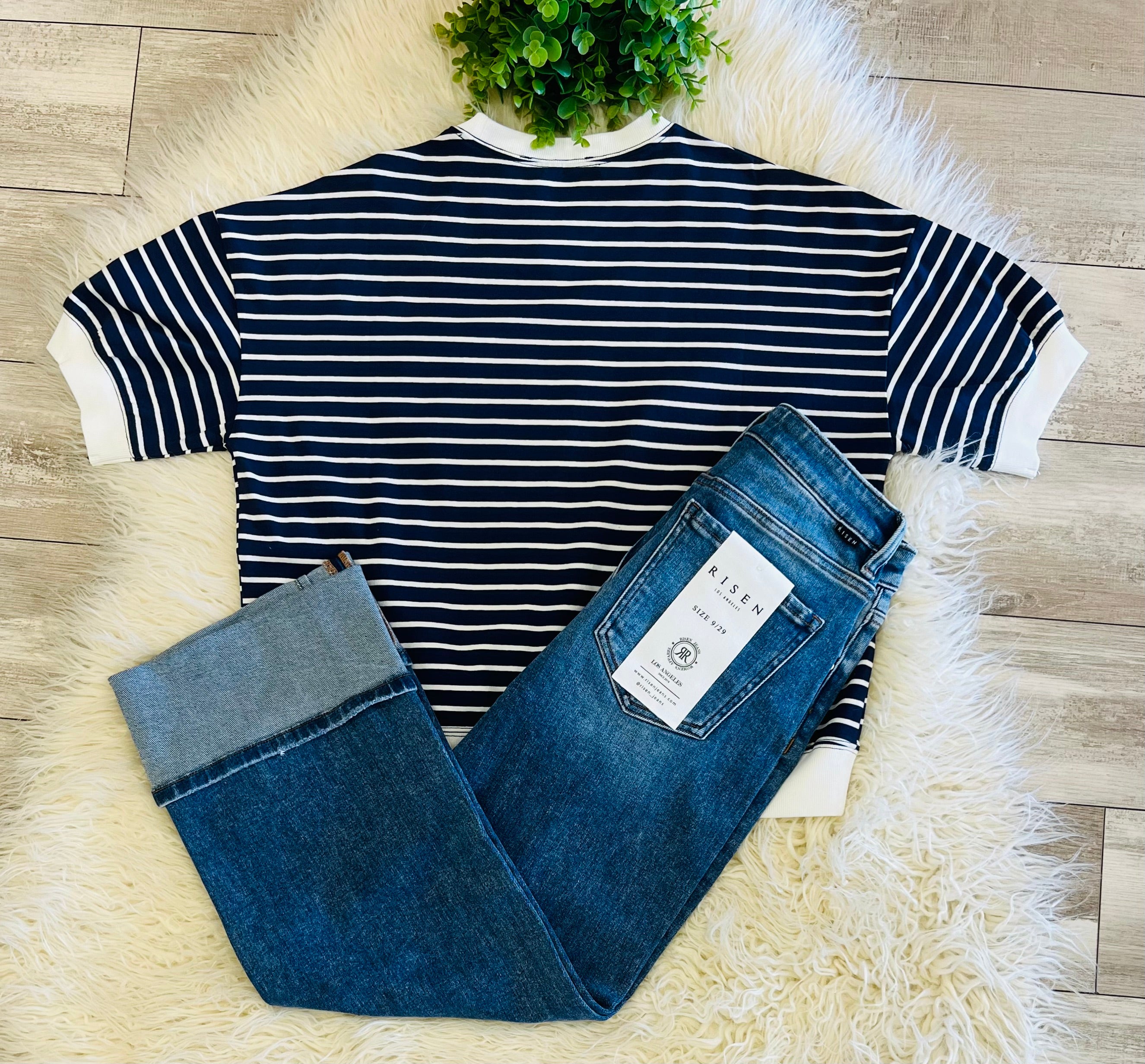 Women’s Zenana Navy Striped Top