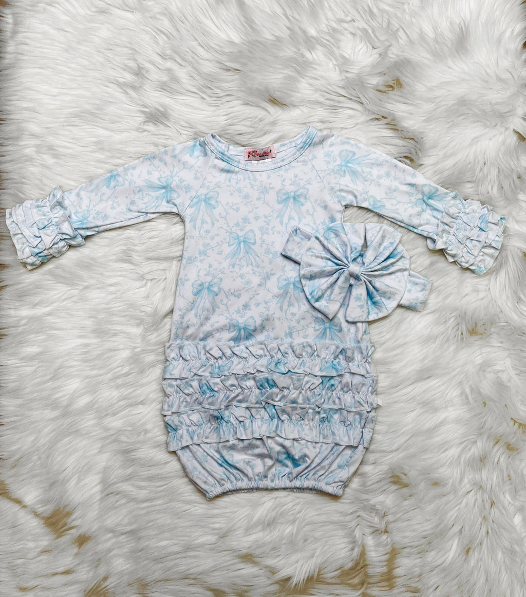 Girl’s Clover Cottage Blue Bow Newborn 3 Piece Set
