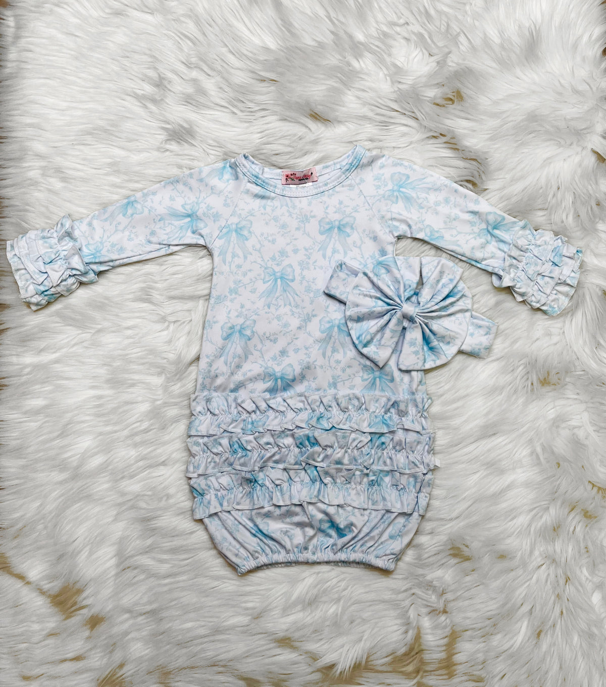 Girl’s Clover Cottage Blue Bow Newborn 3 Piece Set