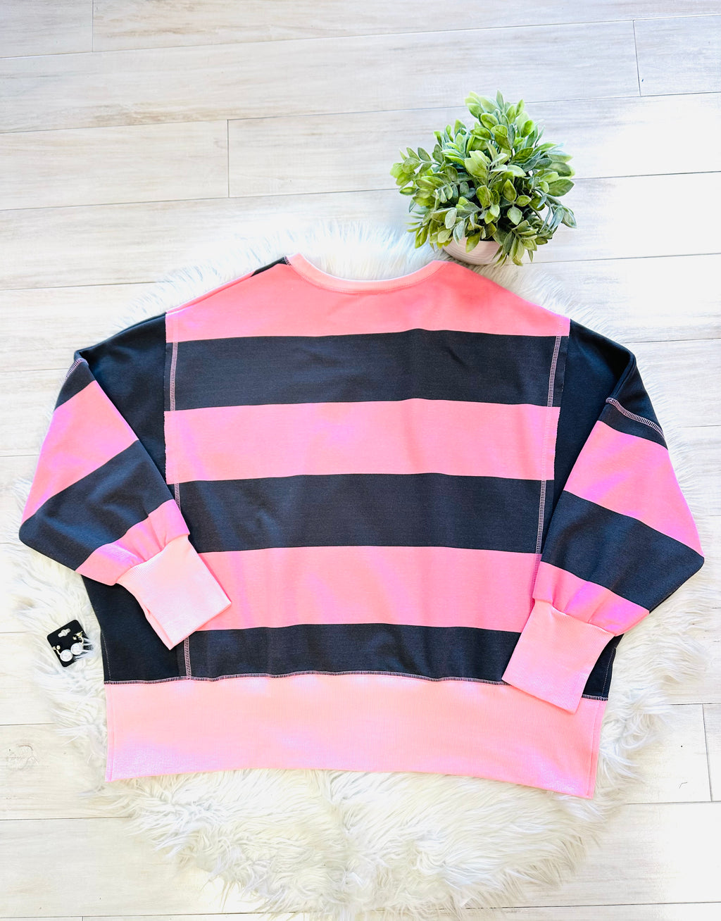 Women’s Peach Love Navy and Pink Striped Sweater Top