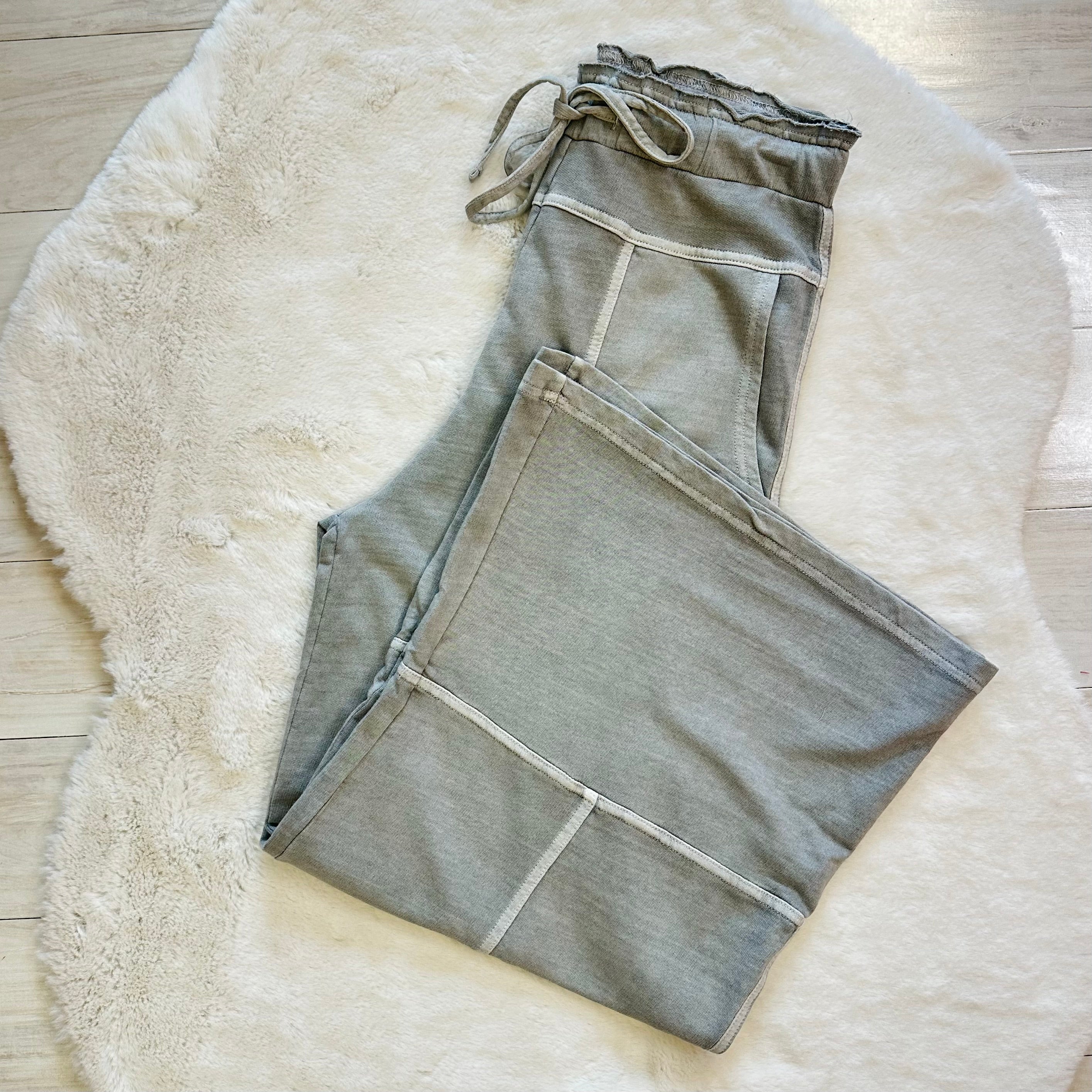 Women’s Grey Mineral Wash Wide Leg Pants