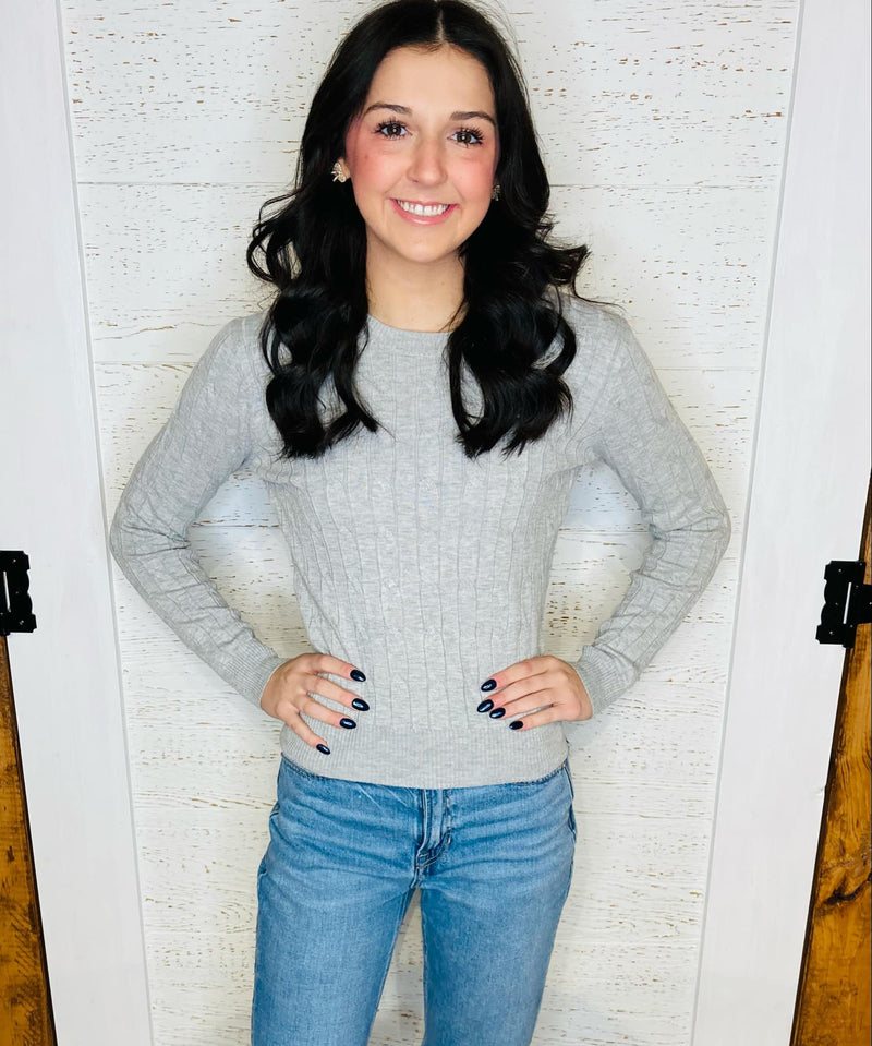 Light Grey Cable Knit Sweater - Mini Mee Boutique