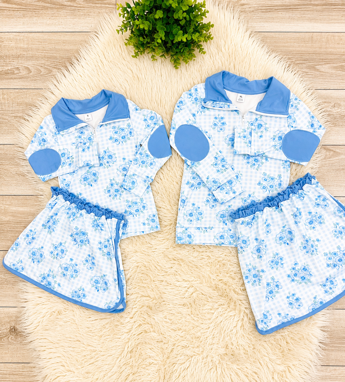Girl’s Blue Floral Quarter Zip Long Sleeve Skort Set