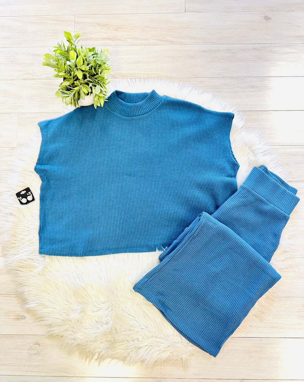 Women’s Zenana Dusty Blue Mocked Neck Pant Set