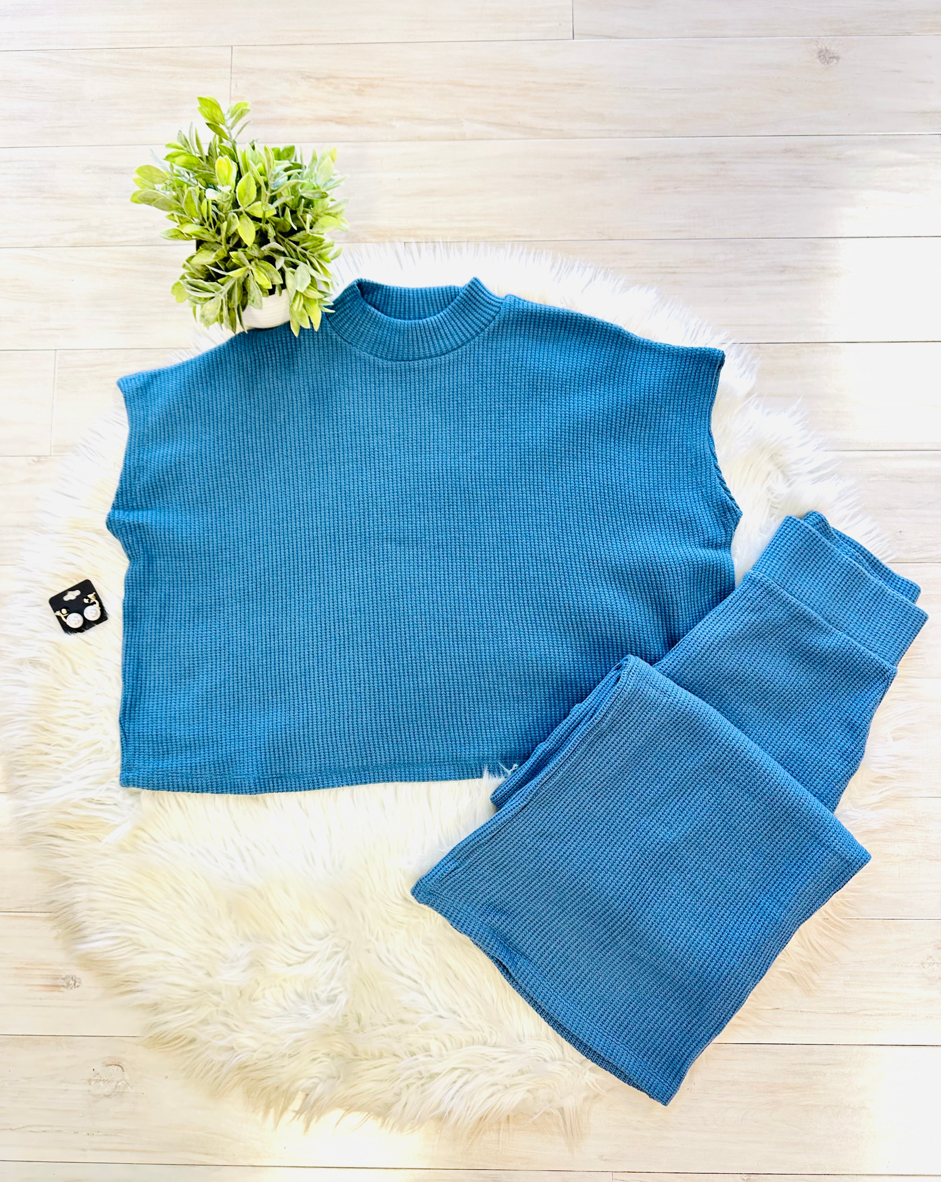Women’s Zenana Dusty Blue Mocked Neck Pant Set