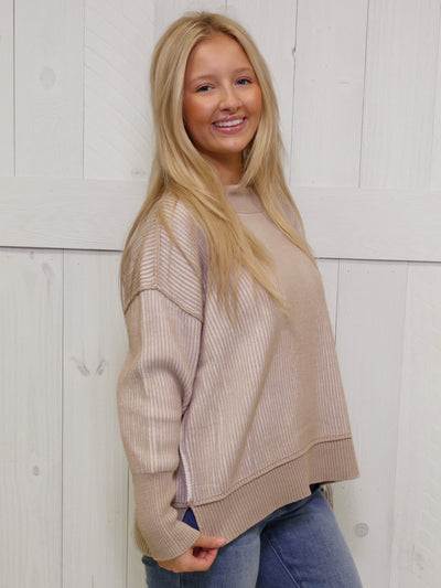 Zenana Exposed Seam Two Tone Ash Mocha Sweater