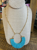 Women’s Gold and Teal Fabric Dangling Necklace