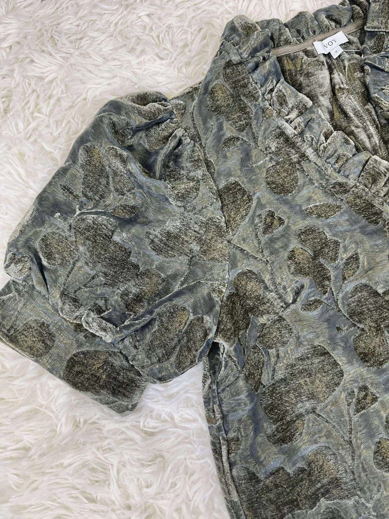 VOY Ruffled V-Neck Suede Top