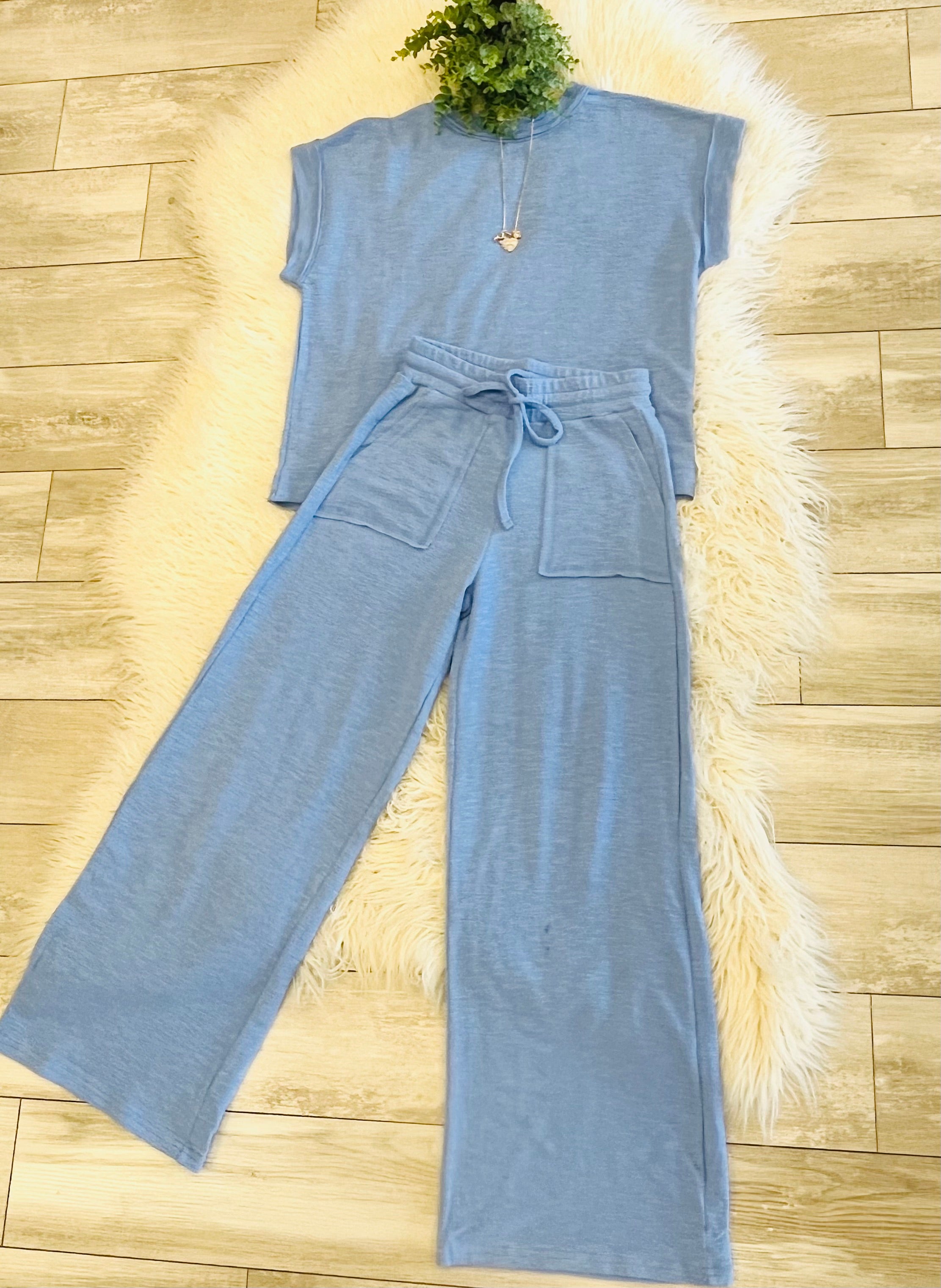 Women’s Zenana Cute Cotton Set In Cornflower Blue