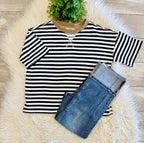 Women’s Navy Stripe Short Sleeve Knit Top
