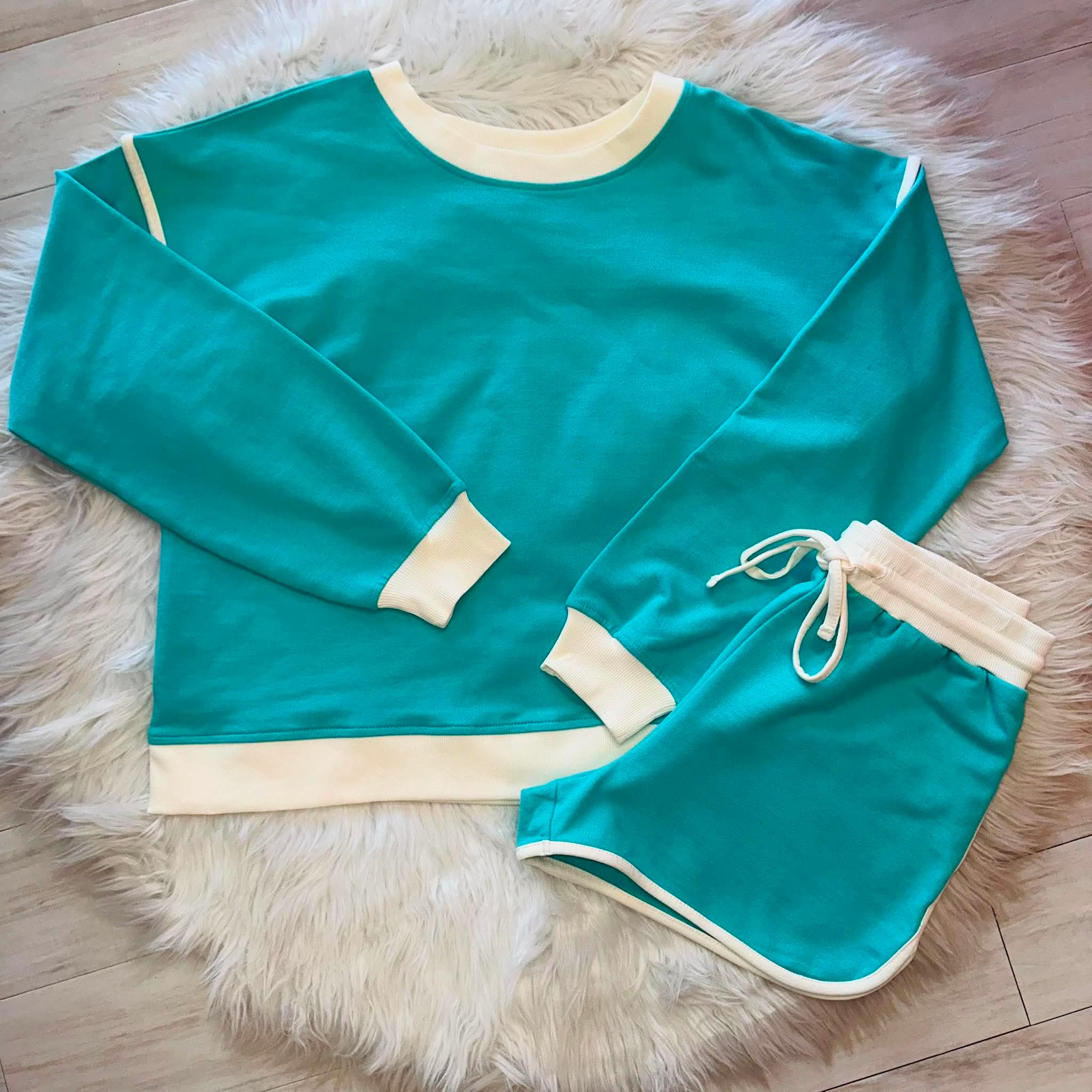 Women’s Zenana Teal Short Set with Contrast Seams