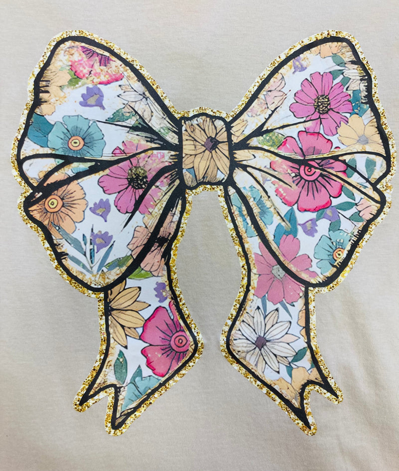 Floral Bow Graphic Tee - Tan