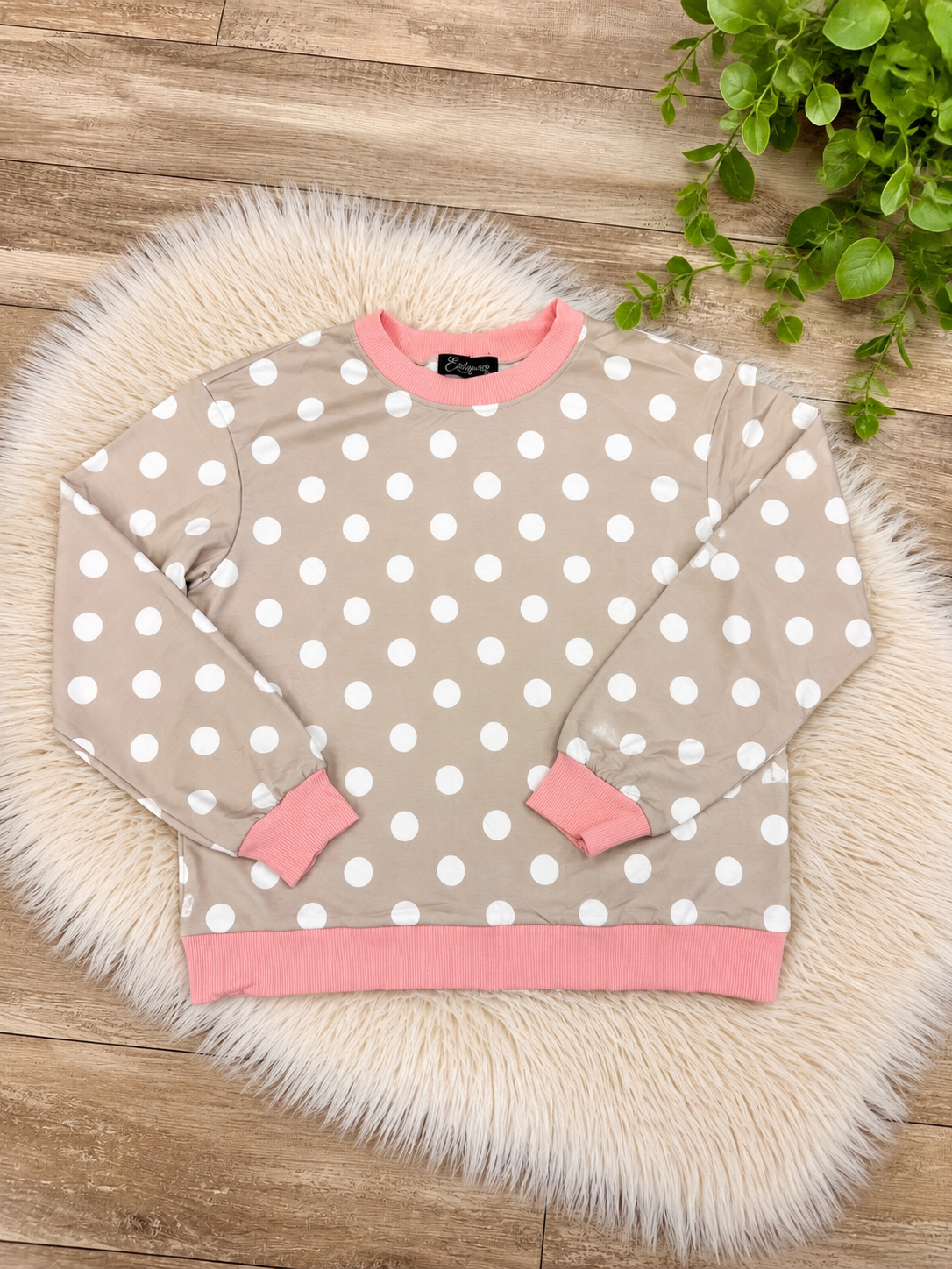 Evermmee Taupe Polka Dot Pants Set Womens