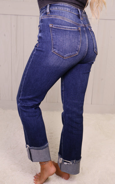 Risen Dark High Rise Cuff Crop Jeans 5877